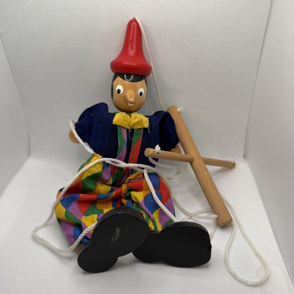 Vintage Wooden Pinocchio String Puppet Marionette Doll Toy Hand Carved Figurine
